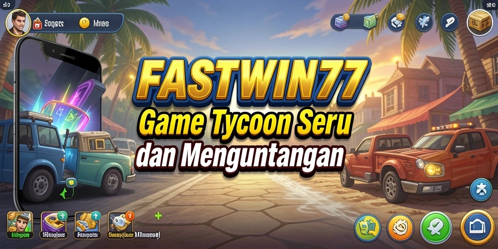 Tangkapan layar utama FASTWIN77 menampilkan aksi seru dalam membangun kerajaan bisnis.