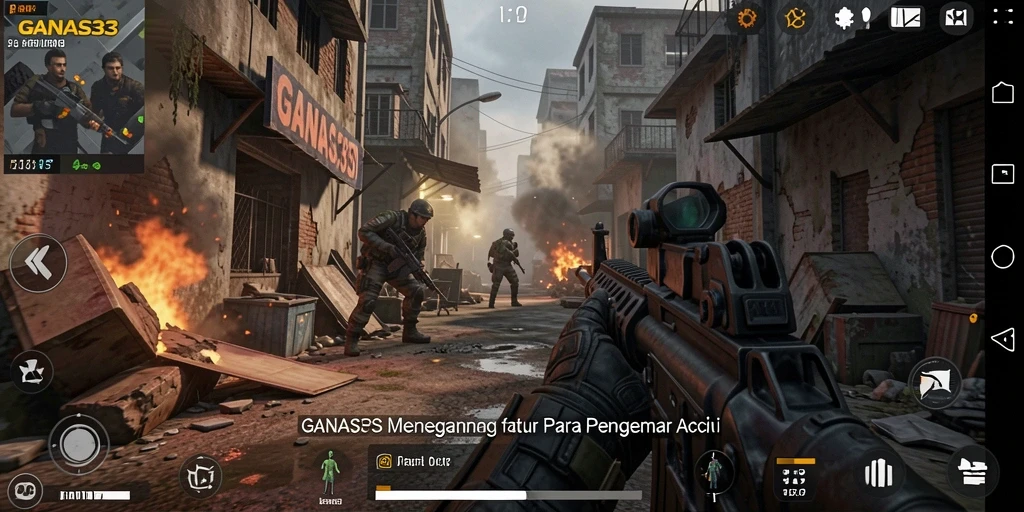 Gameplay GANAS33 yang intens dalam aksi tembak menembak.
