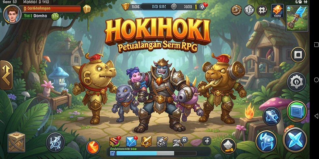 Gameplay HOKIHOKI yang seru dan mendebarkan saat pertempuran RPG.