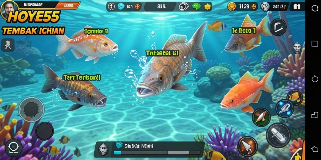 Screenshot gameplay HOYE55 menampilkan aksi menembak ikan yang seru.