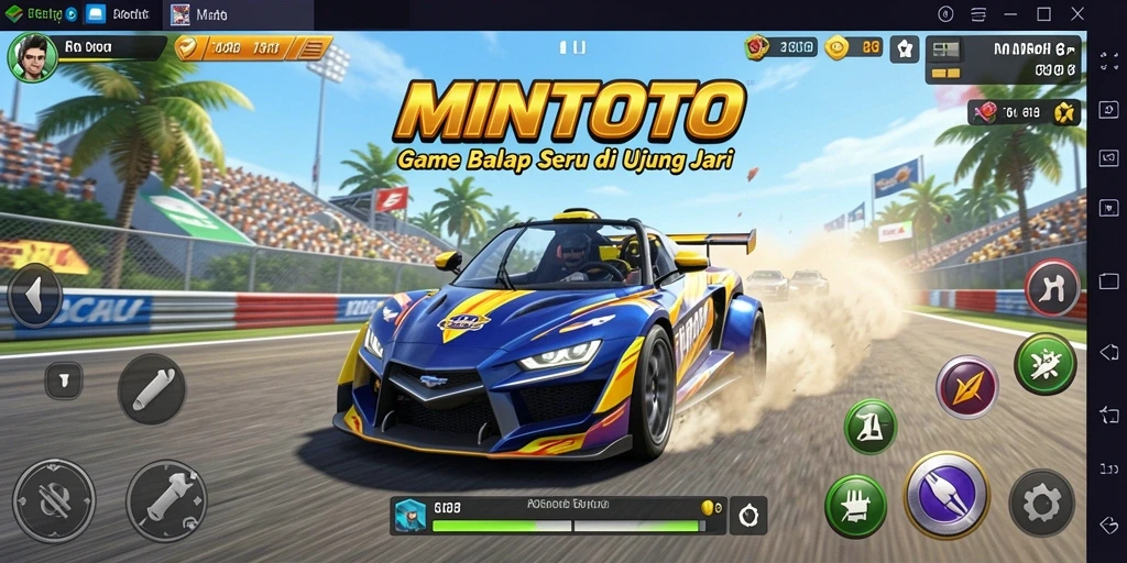 Screenshot gameplay MINTOTO yang menampilkan aksi balap mendebarkan.