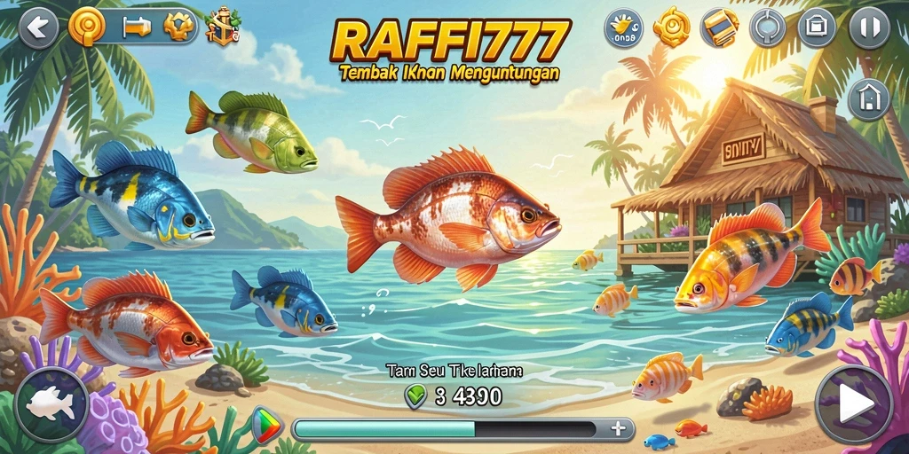 Tampilan gameplay seru di RAFFI777 saat menembak ikan.