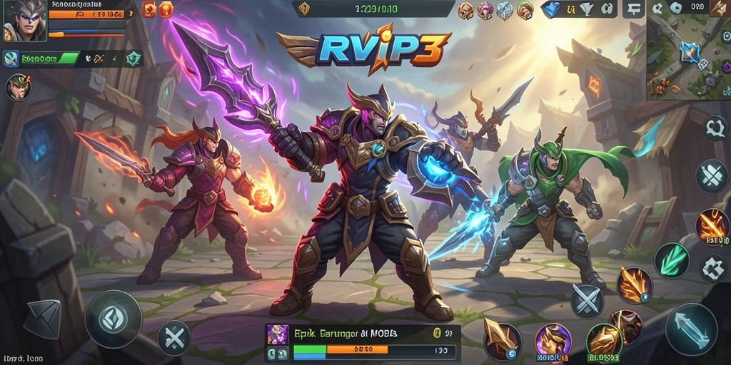 Screenshot menampilkan pertarungan epik dalam gameplay MOBA RVIP3.