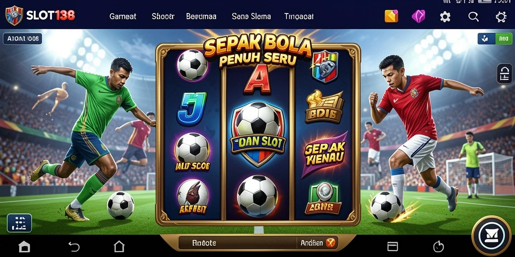 Tampilan atraktif dari permainan slot bertema sepak bola.